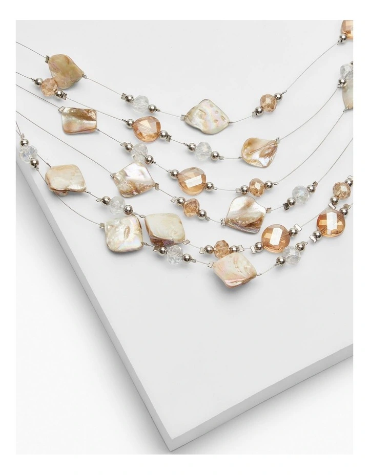 Multilayered Beaded Necklace Beige image 3