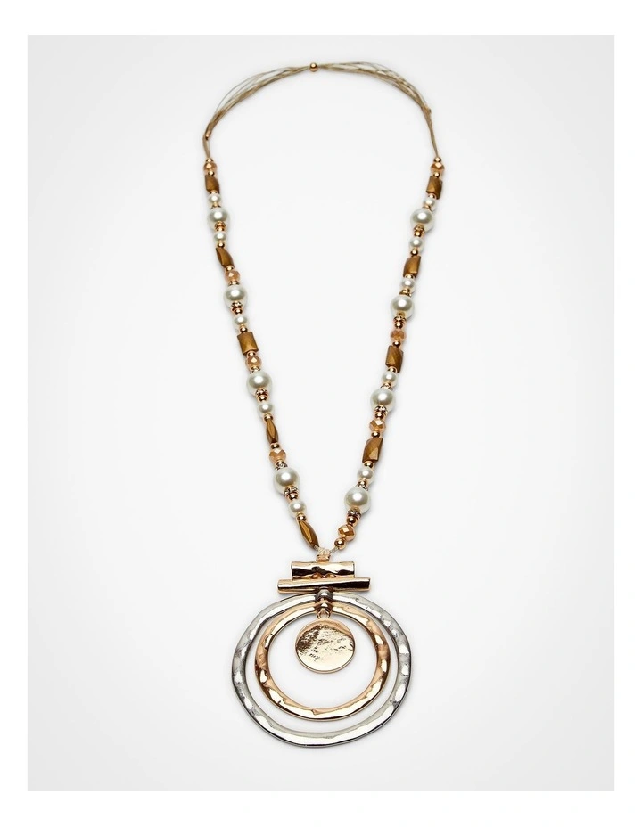Natural Gong Long Necklace Beige image 1