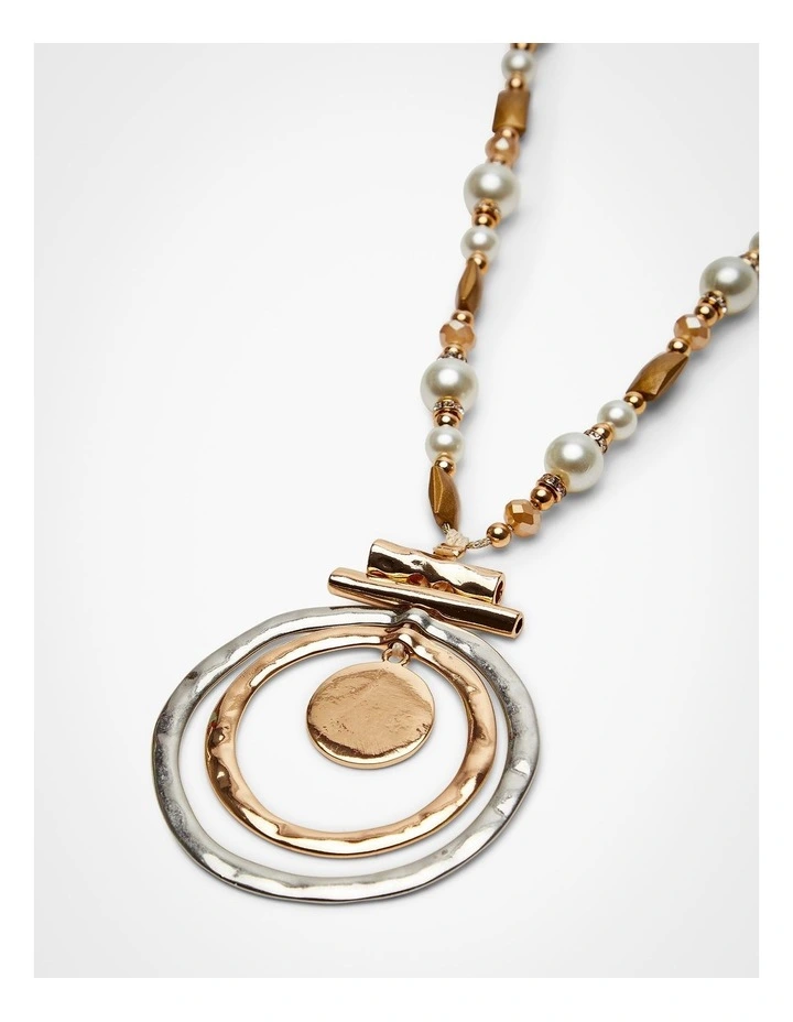 Natural Gong Long Necklace Beige image 3