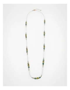 Long Beaded Stationed Necklace Green