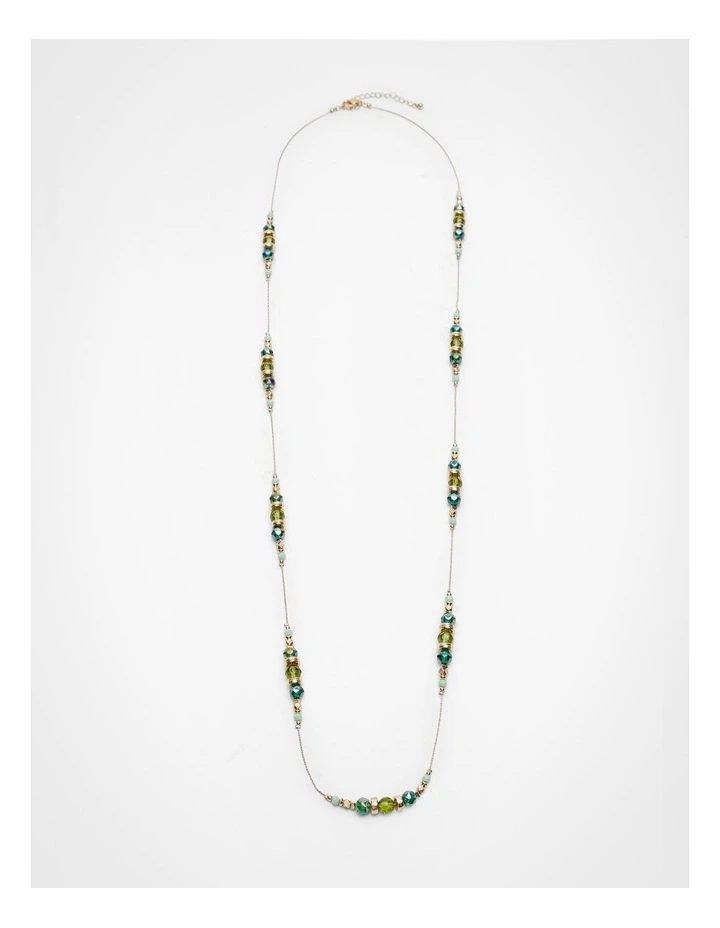 Long Beaded Stationed Necklace Green image 1
