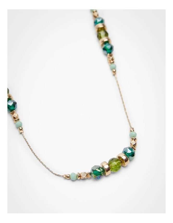 Long Beaded Stationed Necklace Green image 3
