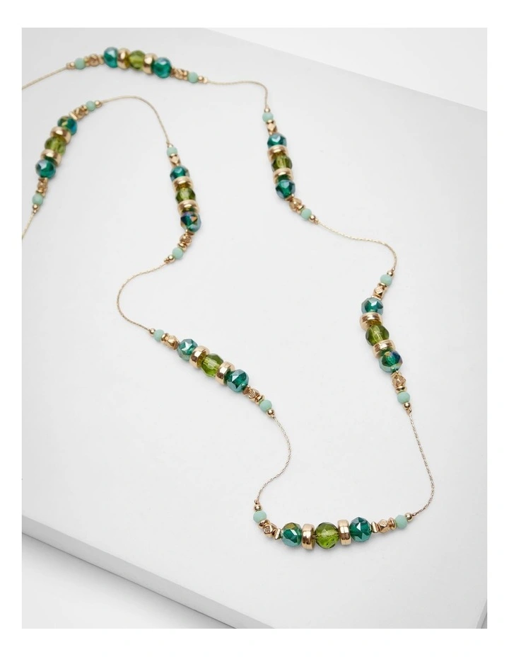 Long Beaded Stationed Necklace Green image 4