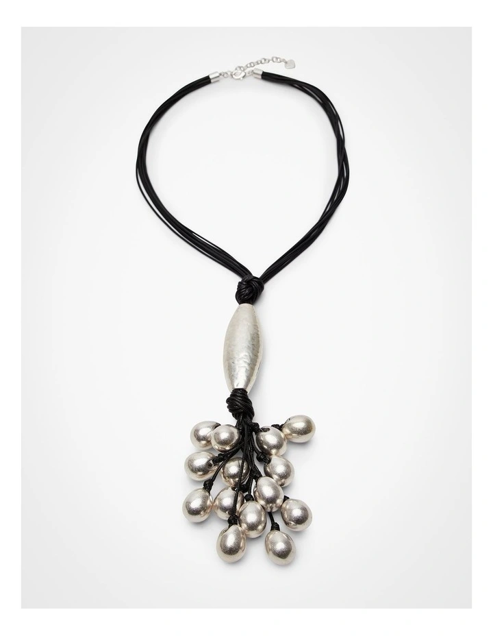 Multi Ball Lariat Necklace Silver image 1