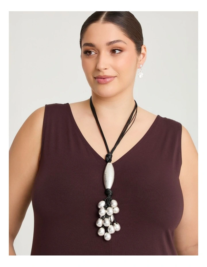 Multi Ball Lariat Necklace Silver image 2
