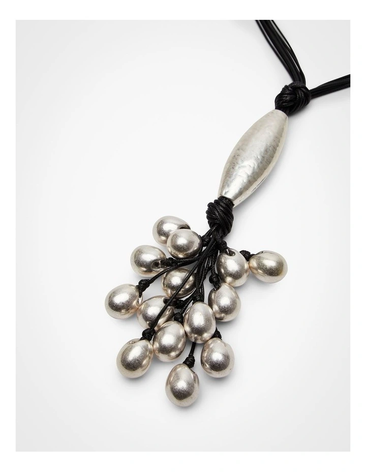 Multi Ball Lariat Necklace Silver image 3