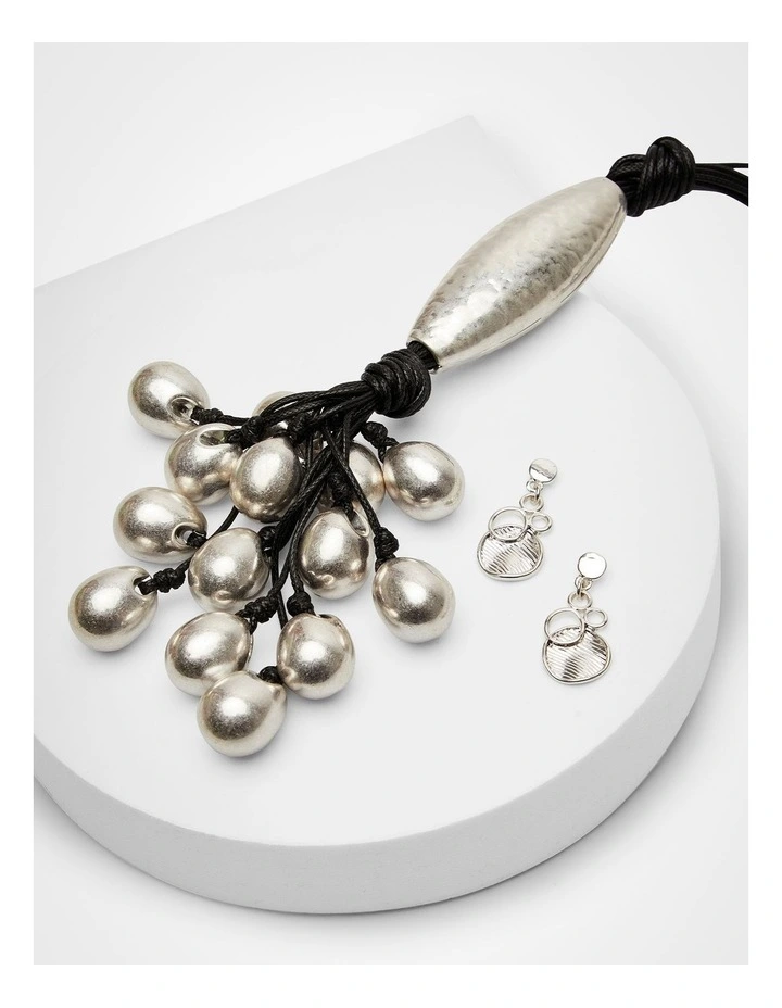 Multi Ball Lariat Necklace Silver image 4