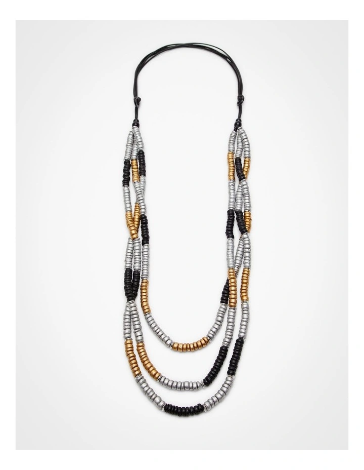 Long Beaded Metallic Necklace Multi image 1