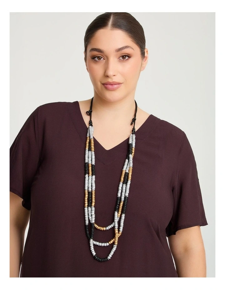 Long Beaded Metallic Necklace Multi image 2