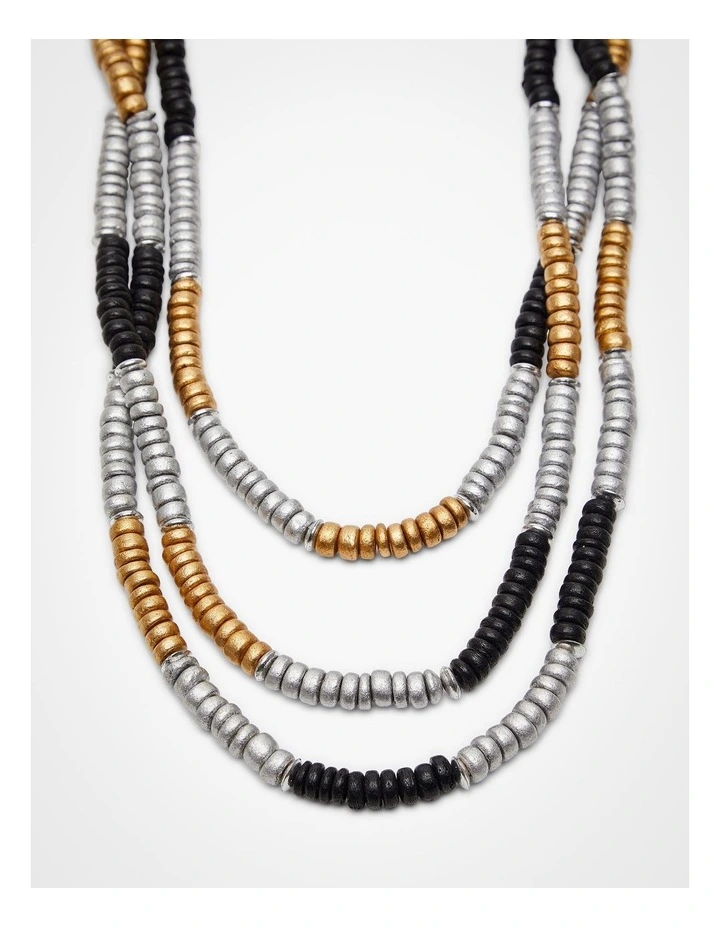 Long Beaded Metallic Necklace Multi image 3