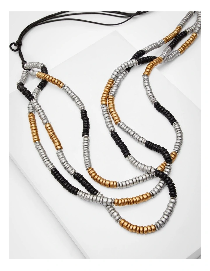 Long Beaded Metallic Necklace Multi image 4