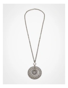Long Round Diamante Pendant Silver