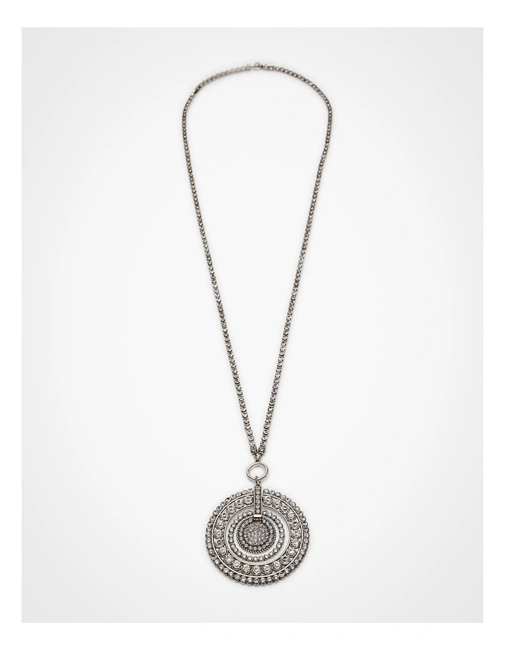 Long Round Diamante Pendant Silver image 1