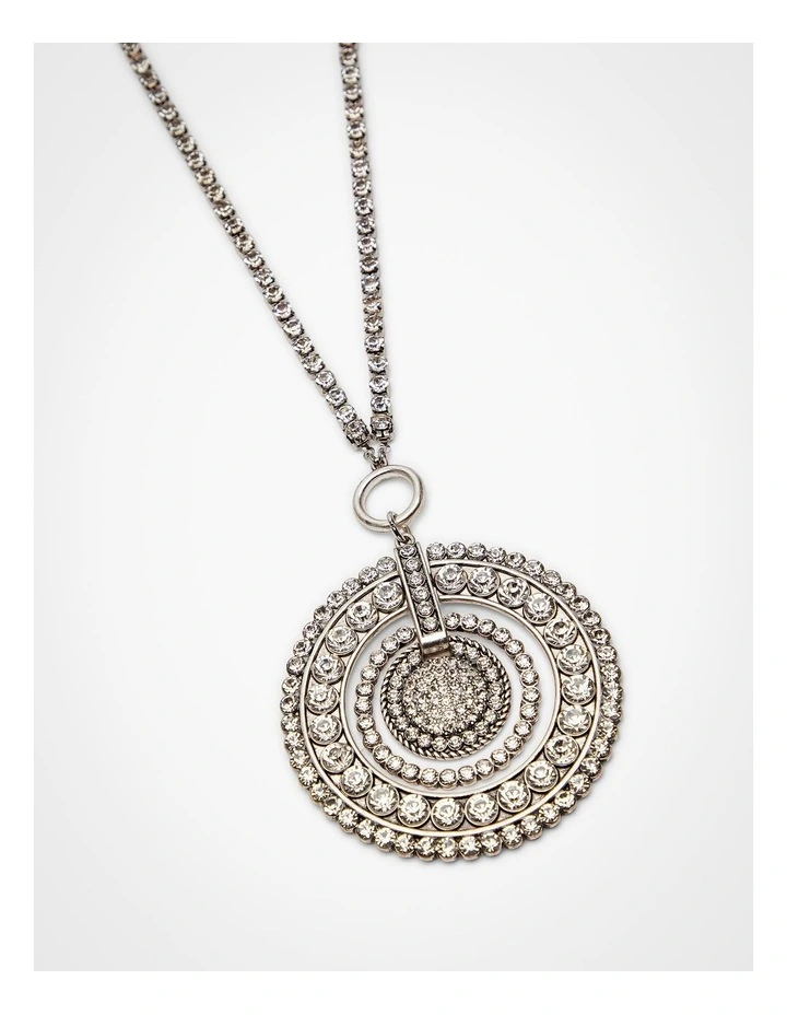 Long Round Diamante Pendant Silver image 3