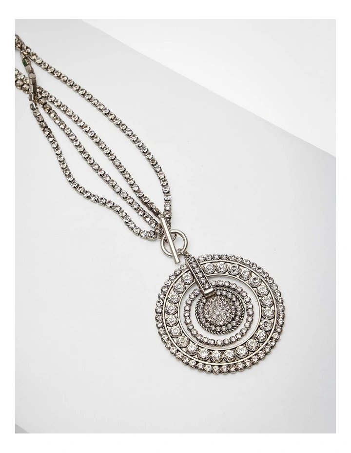 Long Round Diamante Pendant Silver image 4