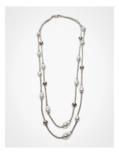 Long Pearl Necklace Silver