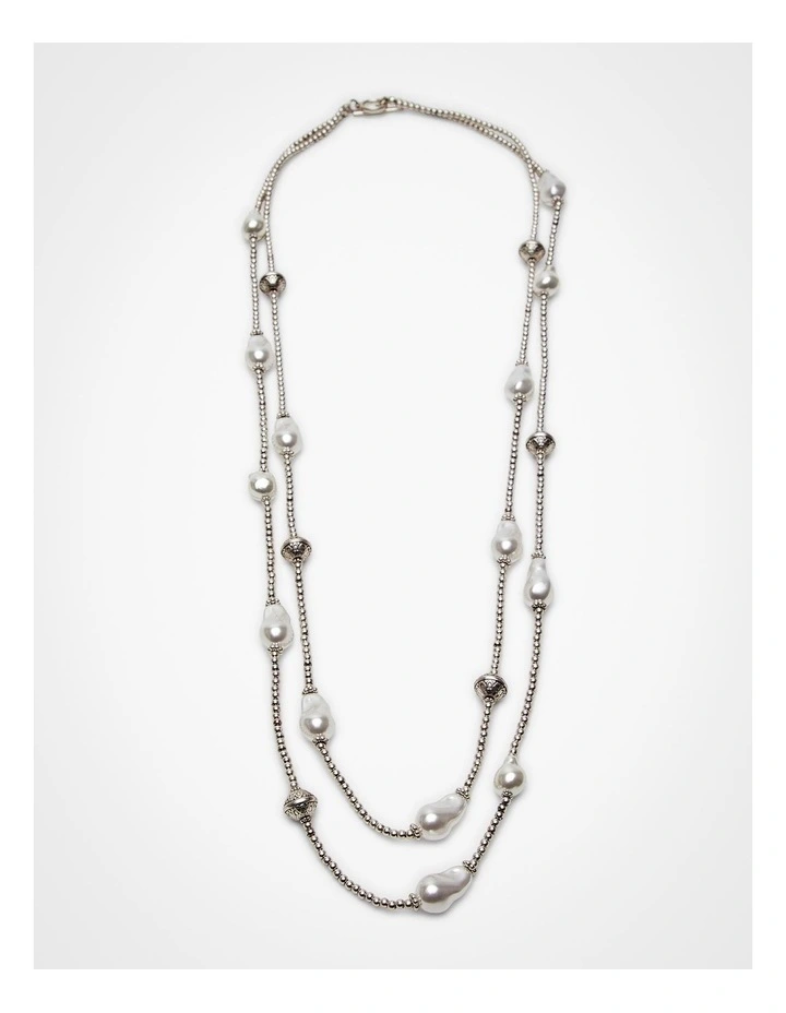 Long Pearl Necklace Silver image 1