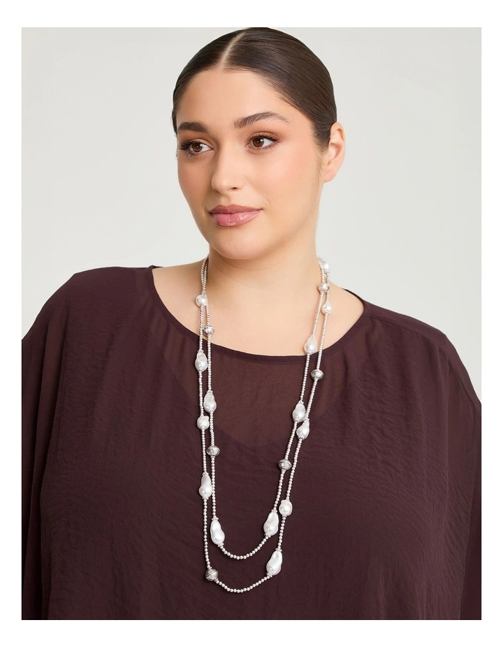 Long Pearl Necklace Silver image 2