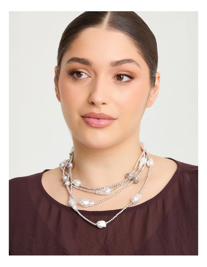 Long Pearl Necklace Silver image 3