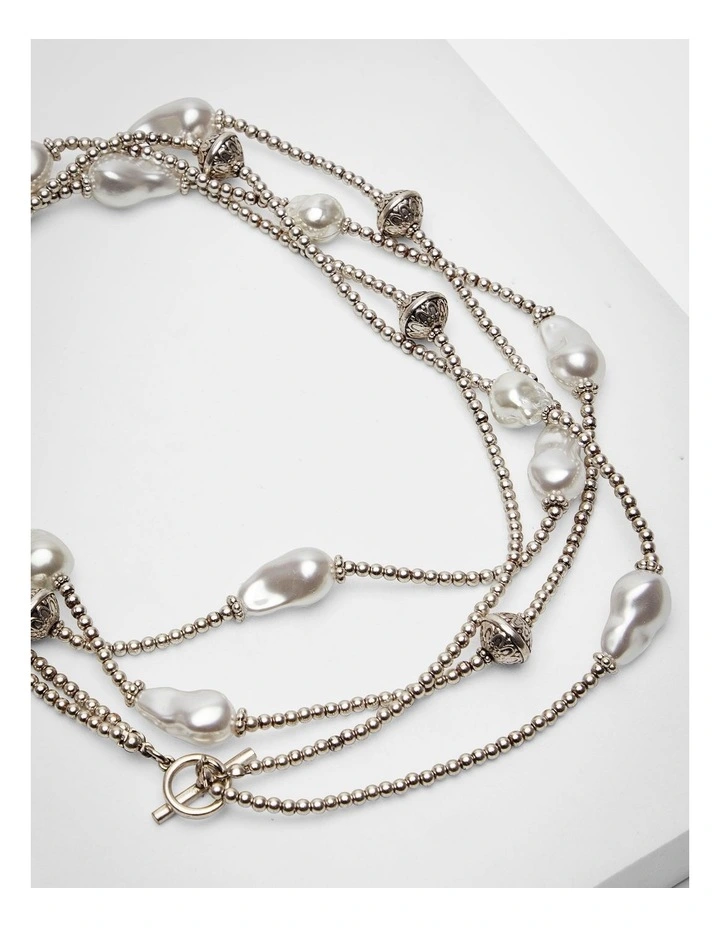Long Pearl Necklace Silver image 5