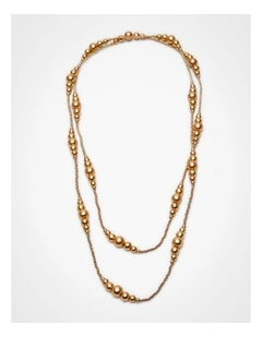 Fully Beaded Long Necklace Gold