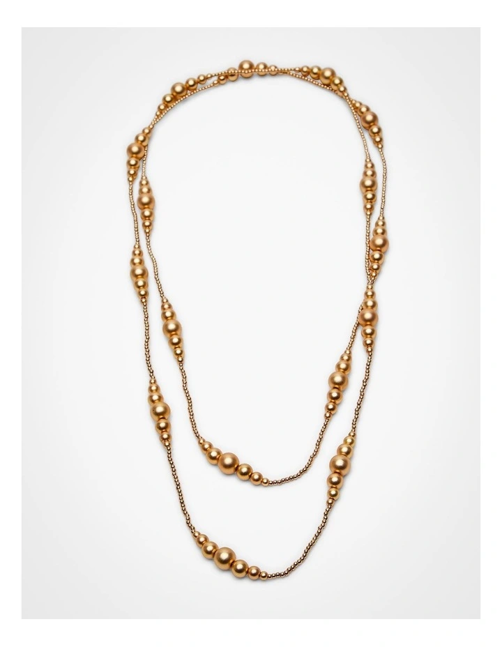 Fully Beaded Long Necklace Gold image 1