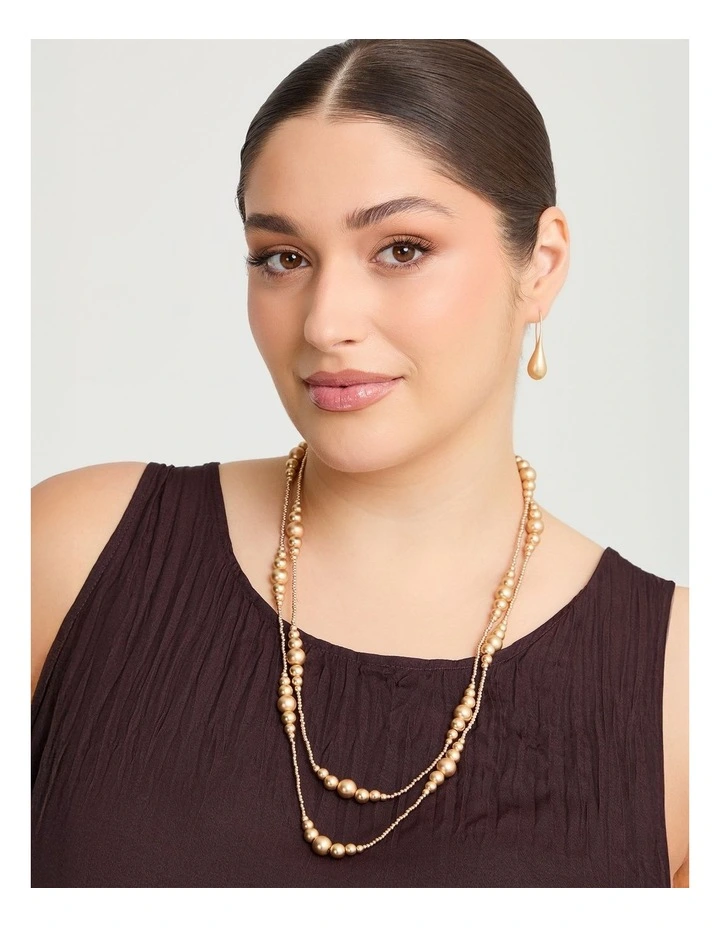 Fully Beaded Long Necklace Gold image 2
