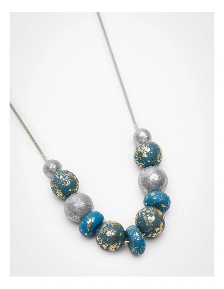 Polymer Teal Tones Clay Necklace Blue image 3
