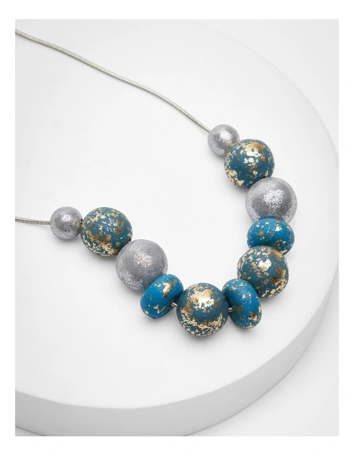 Polymer Teal Tones Clay Necklace Blue image 4
