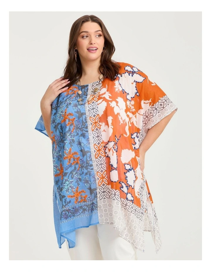Embroidered Spliced Blue Poncho Multi image 1