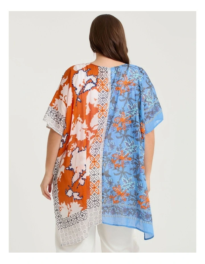 Embroidered Spliced Blue Poncho Multi image 2