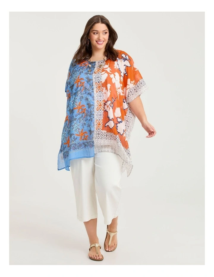 Embroidered Spliced Blue Poncho Multi image 3