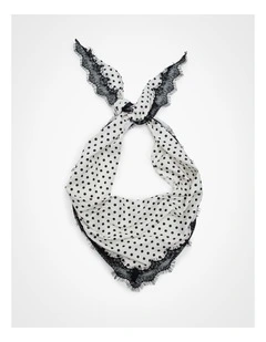 Polka Dot Lace Trim Scarf Black and White