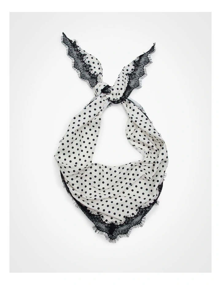 Polka Dot Lace Trim Scarf Black and White image 1