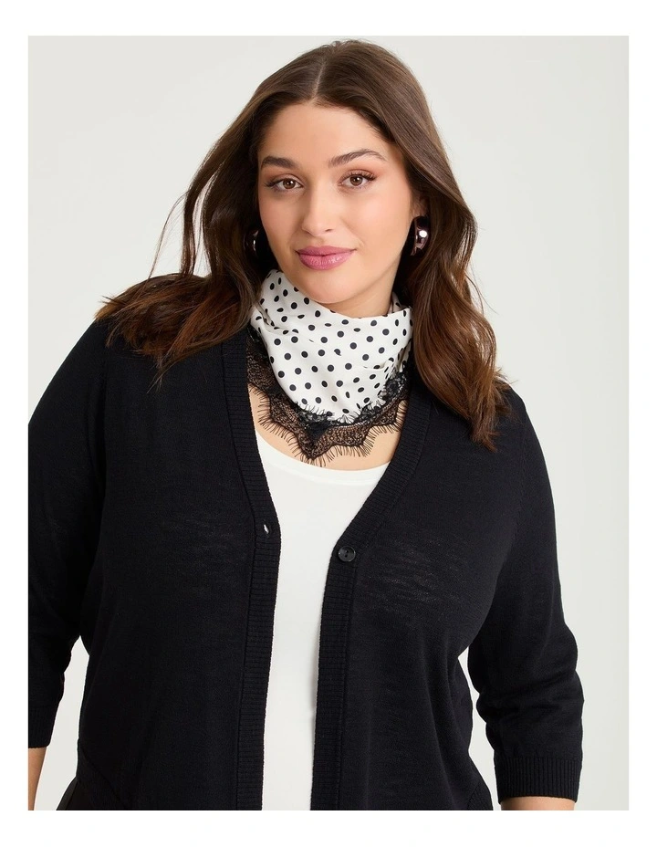 Polka Dot Lace Trim Scarf Black and White image 3
