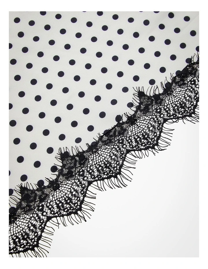 Polka Dot Lace Trim Scarf Black and White image 4
