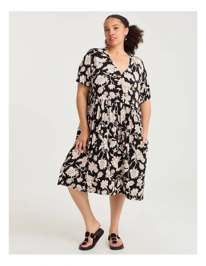 Joy Printed Dress Black/cream image 1
