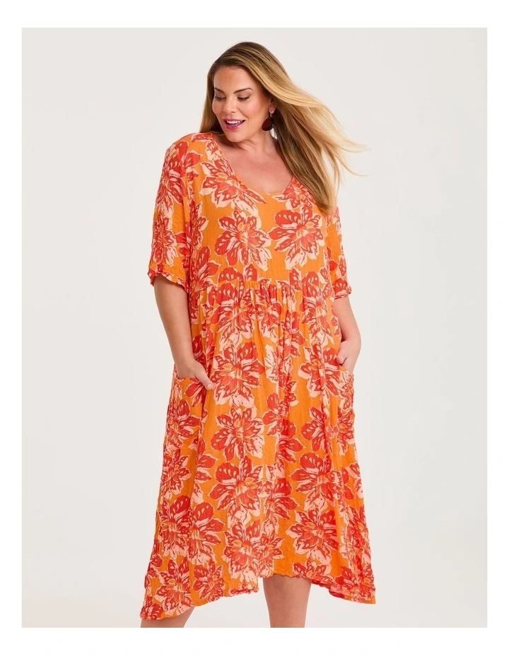 Kiara Patch Pocket Dress in Orange/red image 3