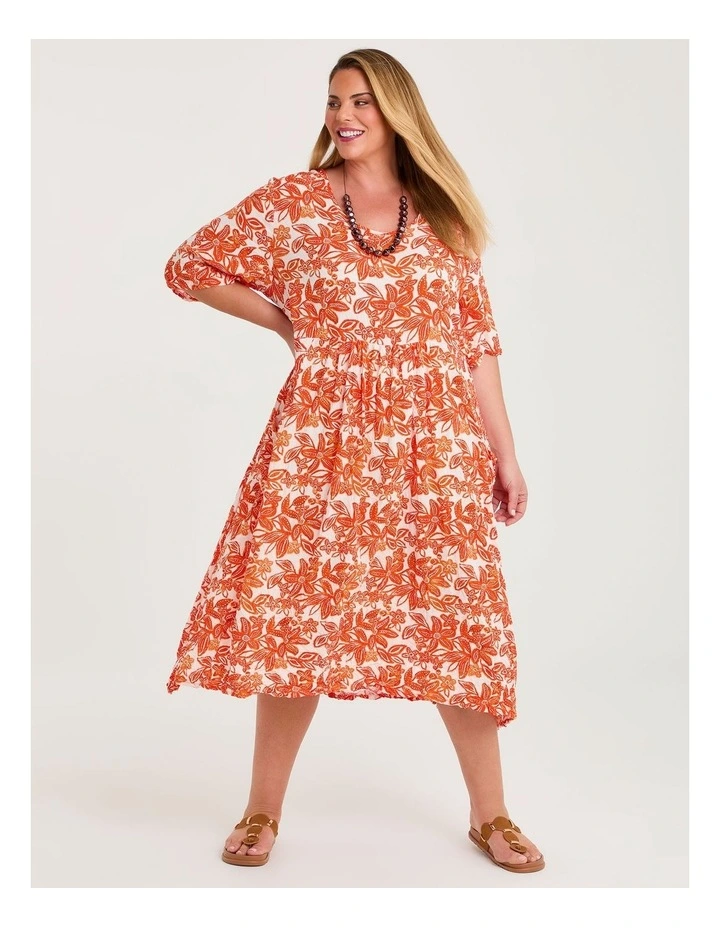 Kiara Patch Pocket Dress in Orange/white image 1
