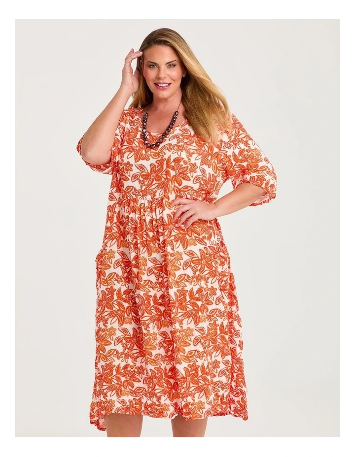Kiara Patch Pocket Dress in Orange/white image 3