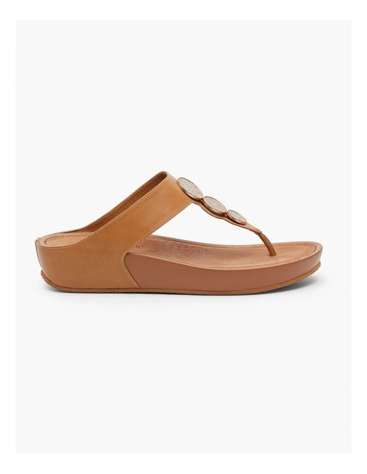 Round Bling Toe Post Sandal Tan image 1
