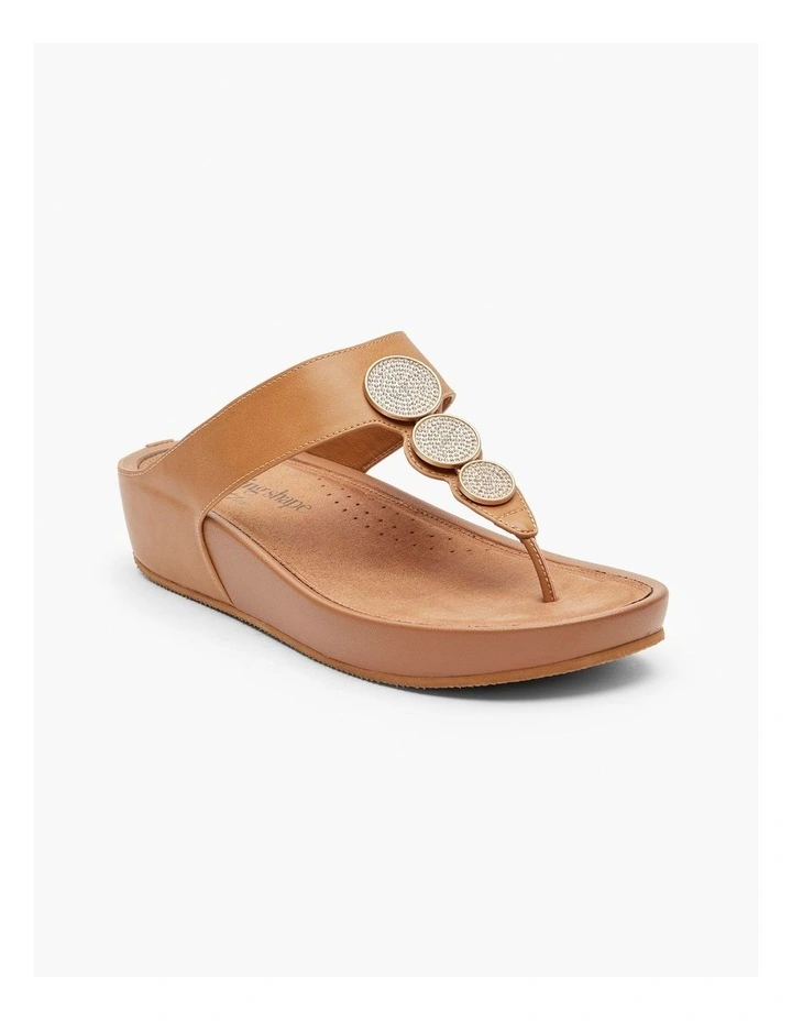 Round Bling Toe Post Sandal Tan image 2