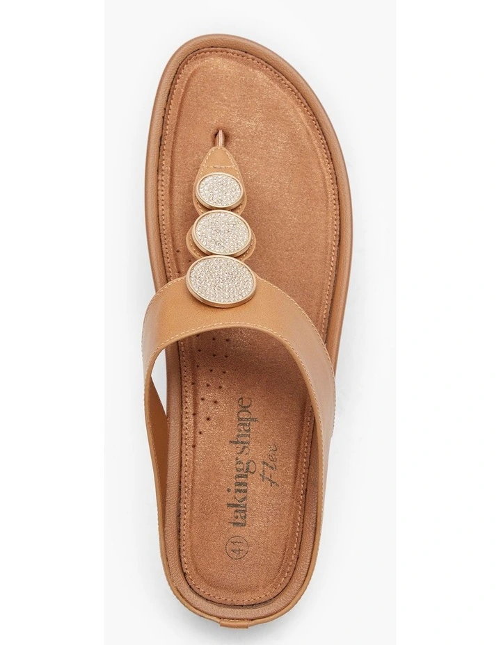Round Bling Toe Post Sandal Tan image 4