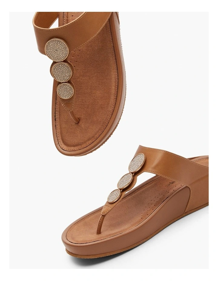 Round Bling Toe Post Sandal Tan image 5