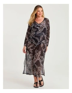 Tropic Noir Keyhole Mesh Swim Dress Print