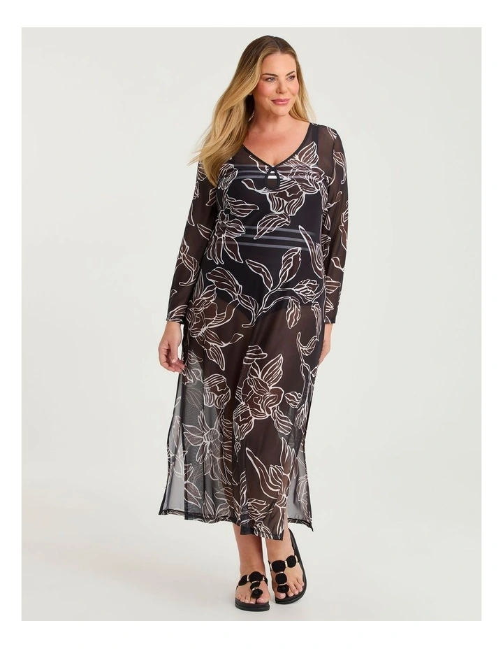 Tropic Noir Keyhole Mesh Swim Dress Print image 1