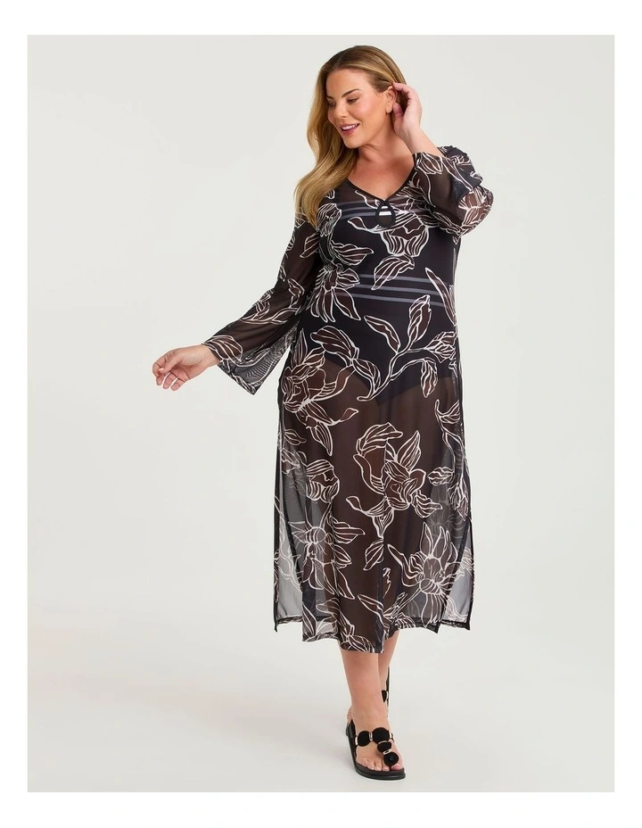 Tropic Noir Keyhole Mesh Swim Dress Print image 4