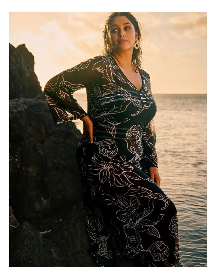 Tropic Noir Keyhole Mesh Swim Dress Print image 5