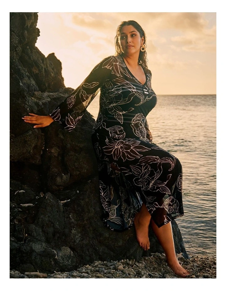 Tropic Noir Keyhole Mesh Swim Dress Print image 6