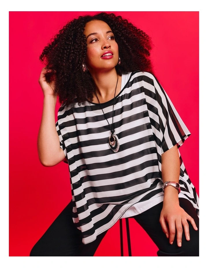 Chiffon Stripe Overtop in White/black Stripe image 5